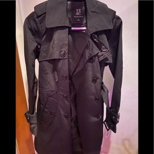 New York & Company Black Trench Coat Size XS